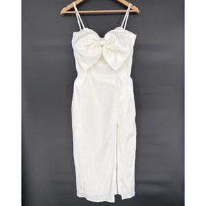 NWT Lulus Womens Bow Front Midi Dress M White Graduation Bachelorette LWD Bridal